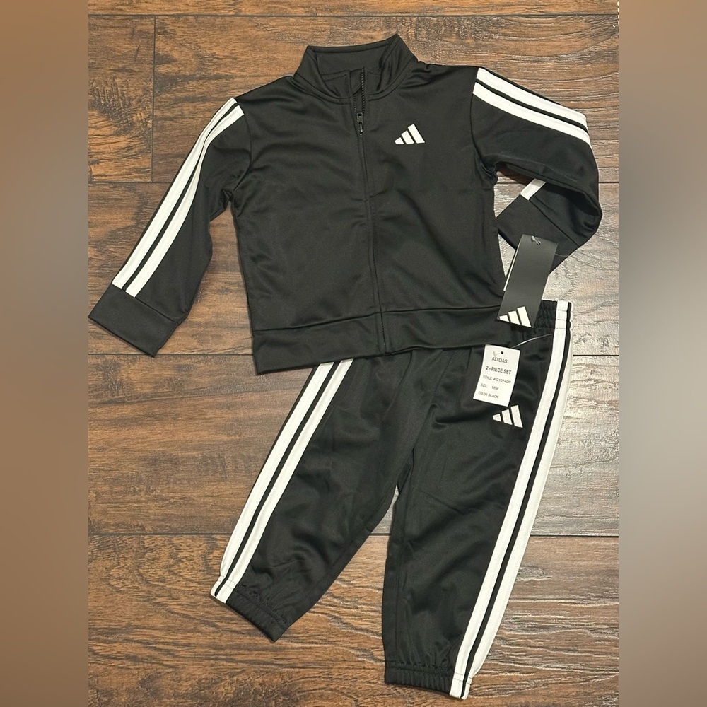Adidas NWT Toddler Black 2-Piece Track Suit Set Zip Jacket & Jogger Pants 18M